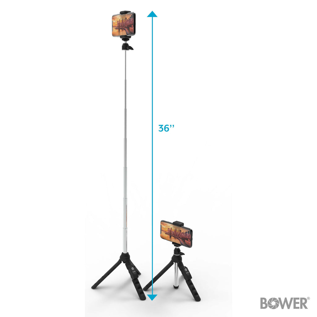 6-In-1 Multi Selfie Tripod with Smartphone & Gopro Mount, Rechargeable Wireless Remote - Black